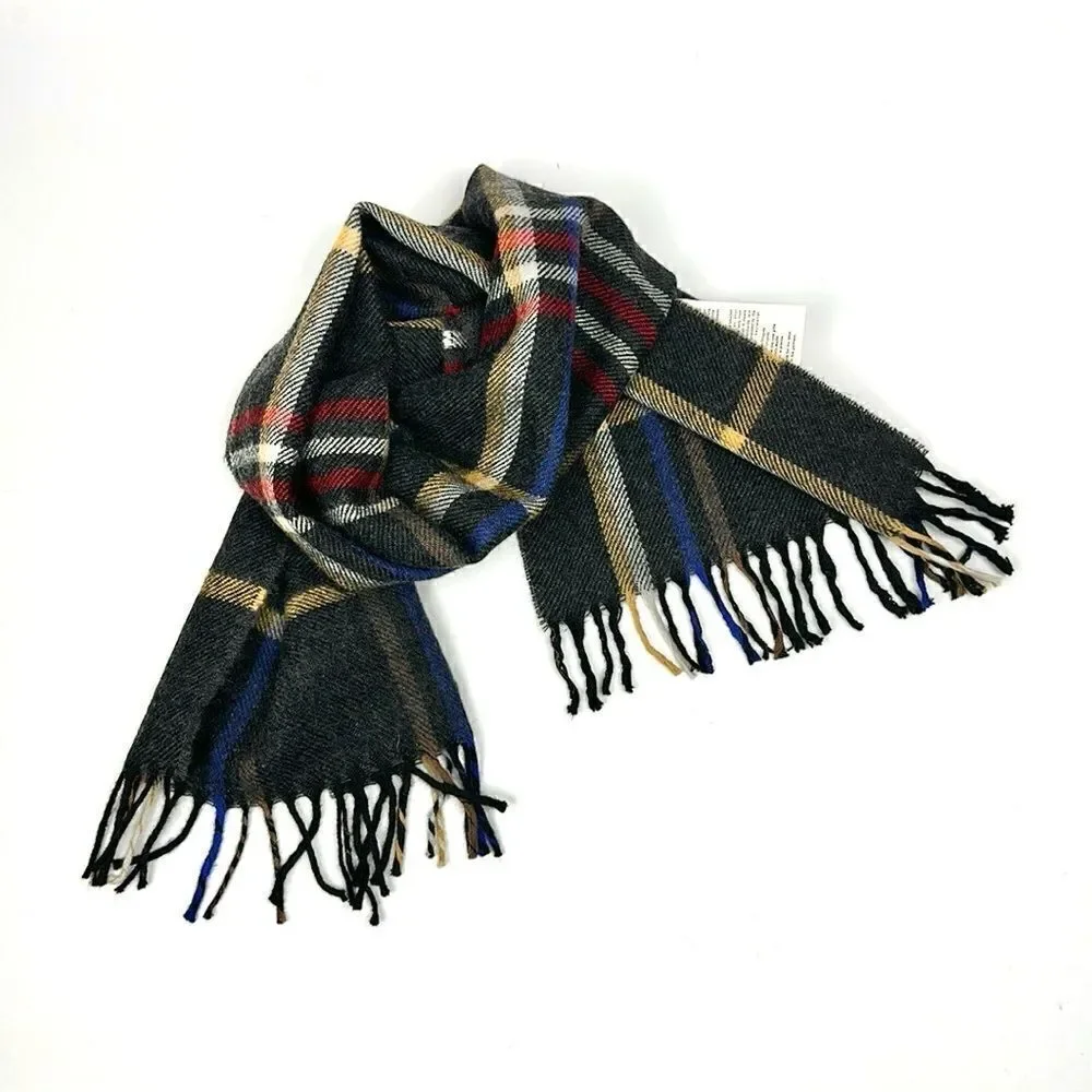 NWT Modena Virgin Wool Scarf Charcoal Gray Plaid made in Uruguay Men’s Women’s